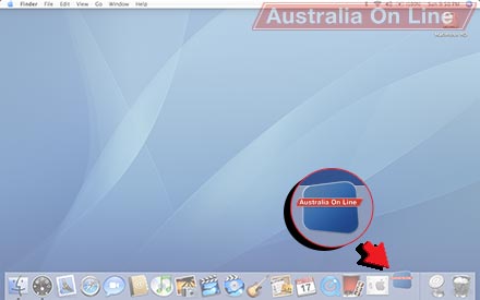 The Australia On Line white-on-red logo on a blue box in the dock. 