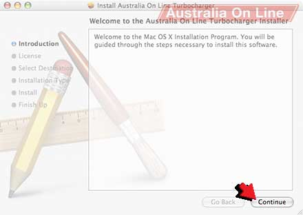 The 'Install Australia On Line Turbocharger' introduction screen.