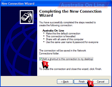 Completing the New Connection Wizard window. 