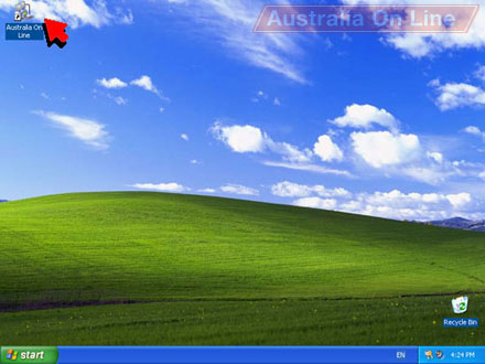 Desktop with dialup connection icon. 