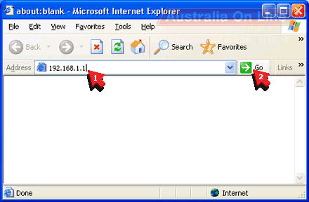 Internet Explorer with 192.168.1.1 address. 