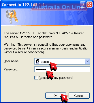 Log In window with 'admin' typed into the User Name. 
